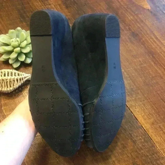 VANELi | Blue Suede Peep Toe Wedge Dress Shoes - Picture 4 of 5